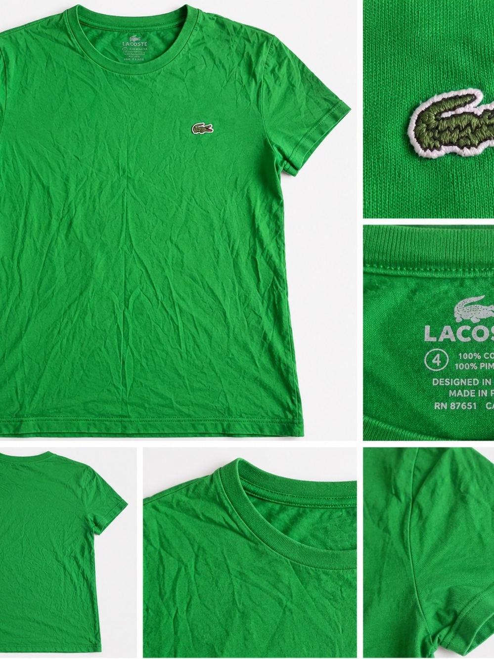 Lacoste Green Short Sleeve Crew Neck T‑Shirt with Embroidered Crocodile